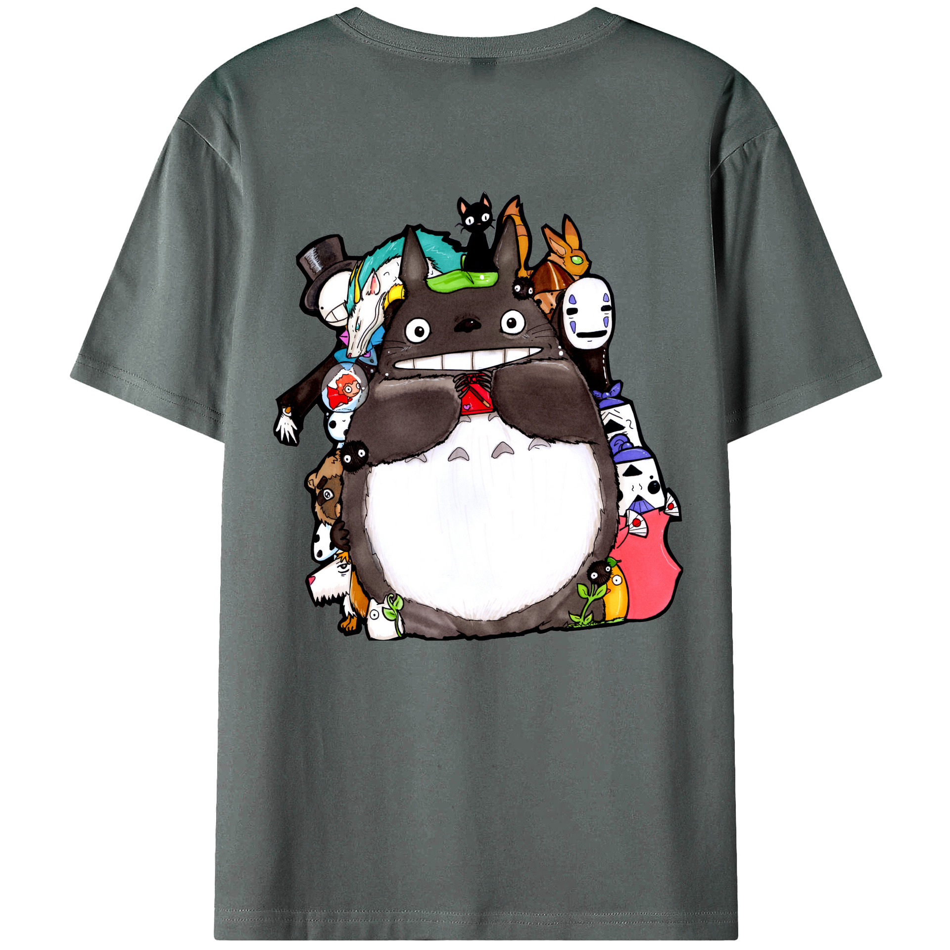（画像用） となりのトトロ 草壁メイ 草壁サツキ My Neighbor Totoro Satsuki Kusakabe Mei Kusakabe 綿100％ メンズ半袖Tシャツ（バックプリント） 通気性